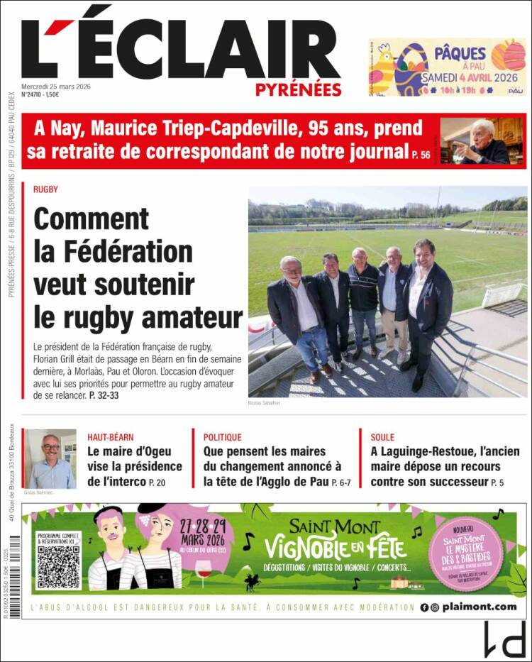 Portada de L'Eclair des Pyrénées (Francia)