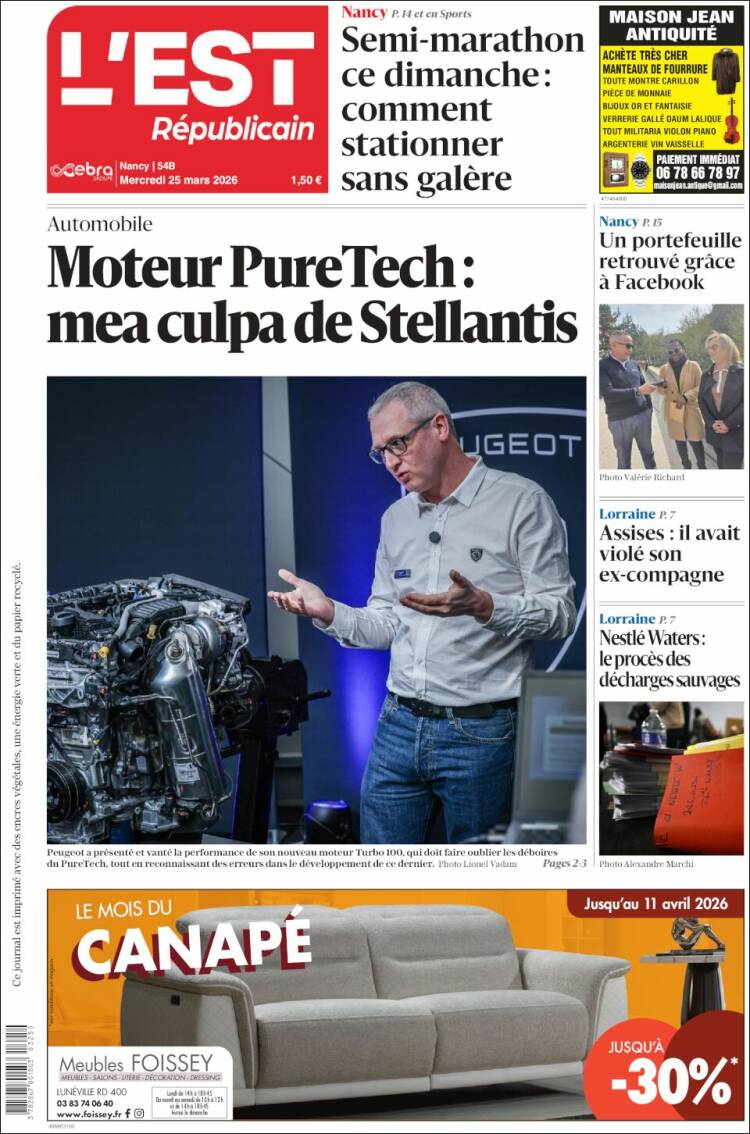 Portada de L'Est Republicain (Francia)