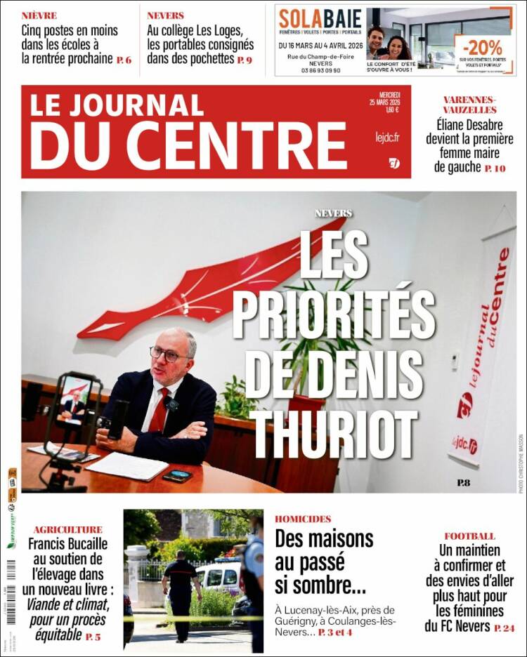 Portada de Le Journal du Centre (Francia)