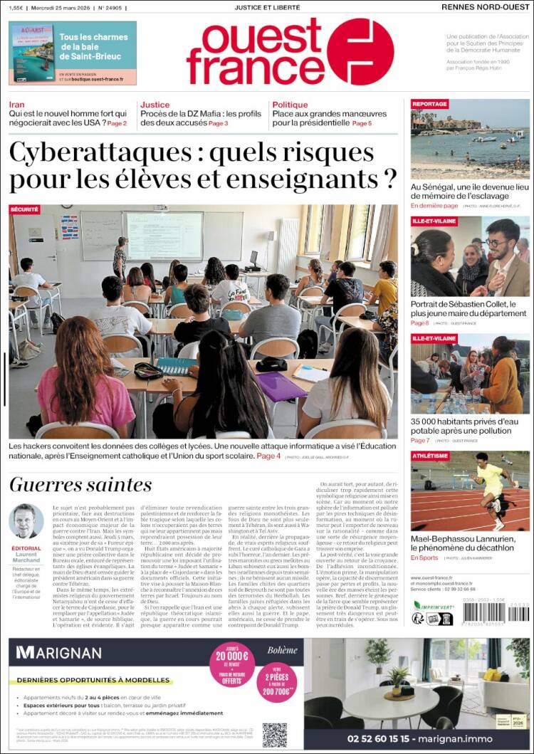 Portada de Ouest France (Francia)