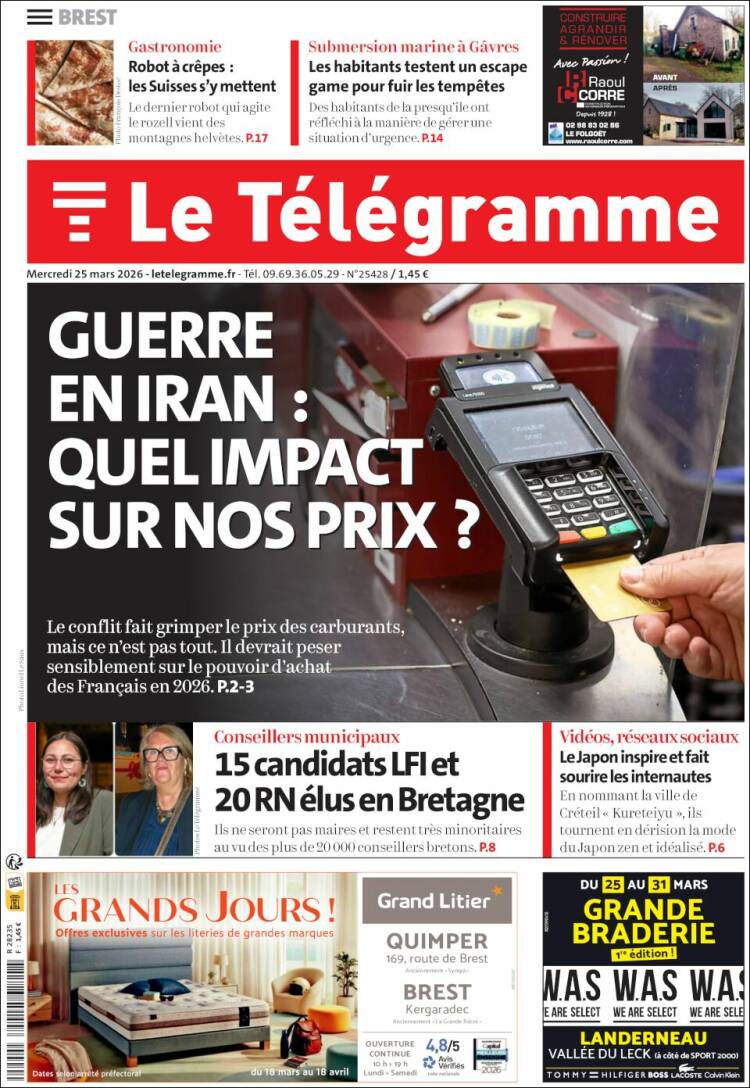Portada de Télégramme (Francia)