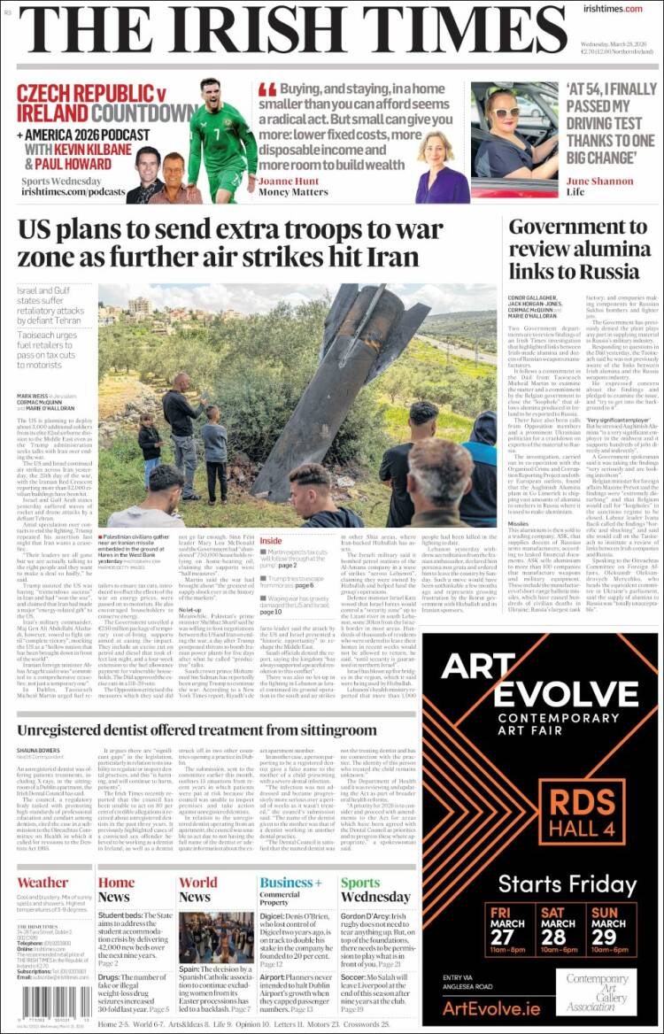 Portada de Irish Times (Irlanda)