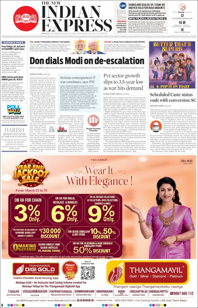 Portada de New Indian Express (India)