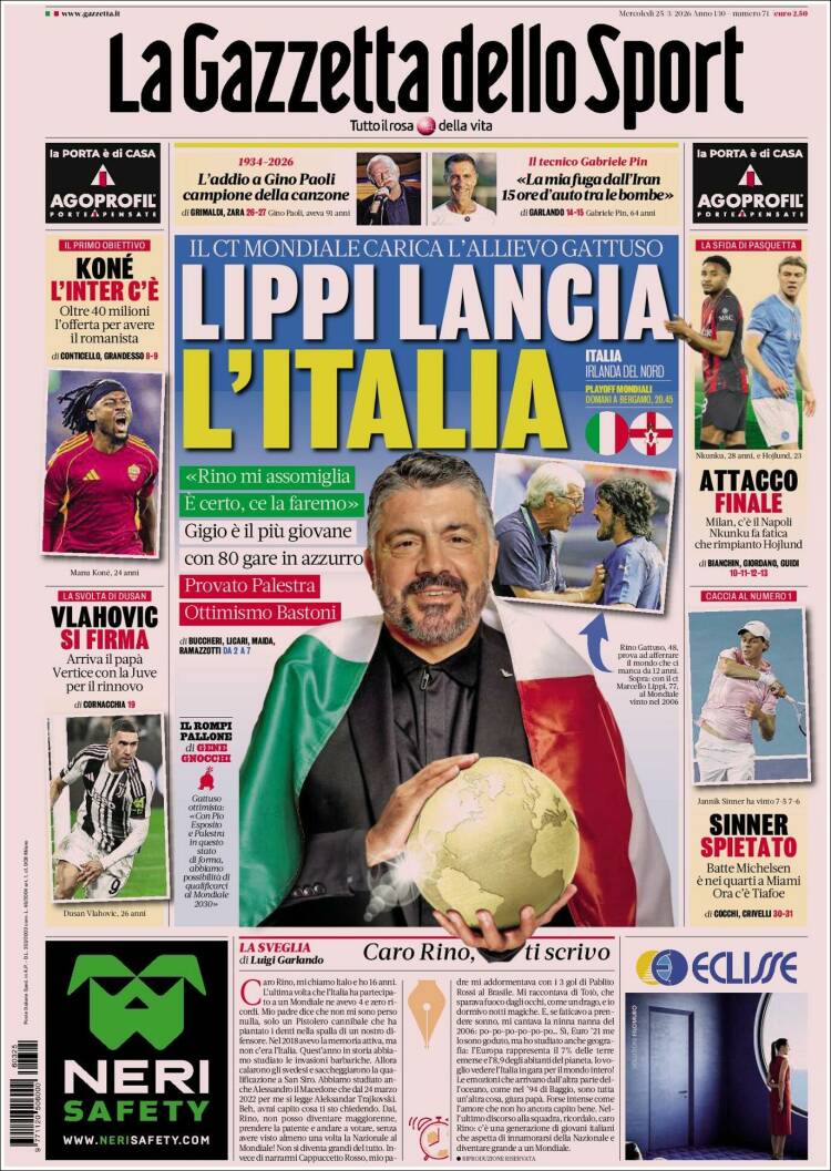 Portada de La Gazzetta dello Sport (Italia)