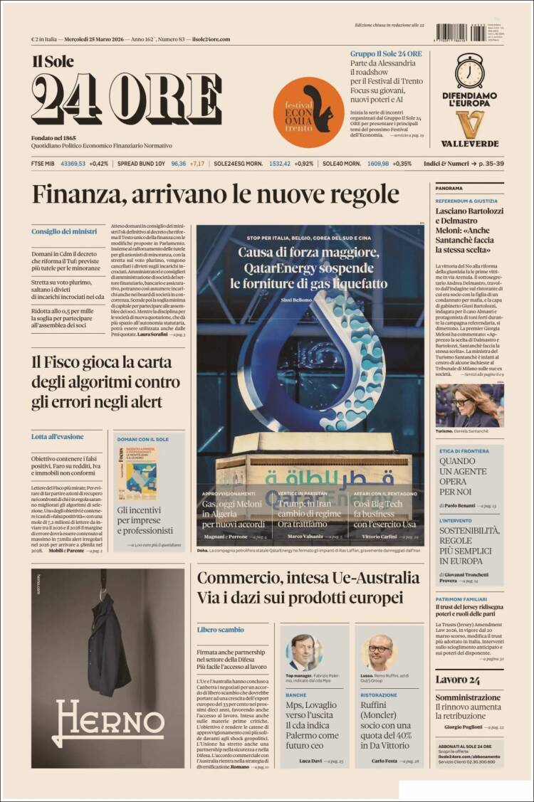 Portada de Il Sole 24 ORE (Italia)