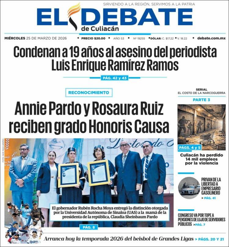 Portada de El Debate de Culiacán (M&eacute;xico)