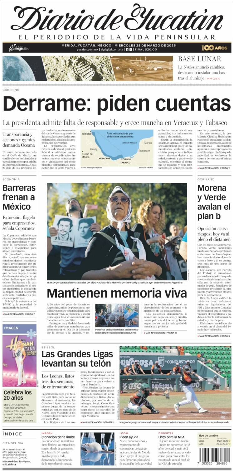 Portada de Diario de Yucatán (M&eacute;xico)