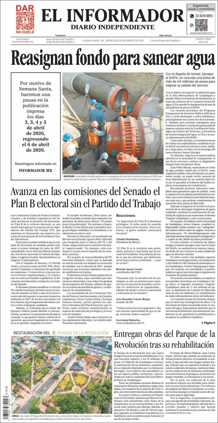 Portada de El Informador (M&eacute;xico)