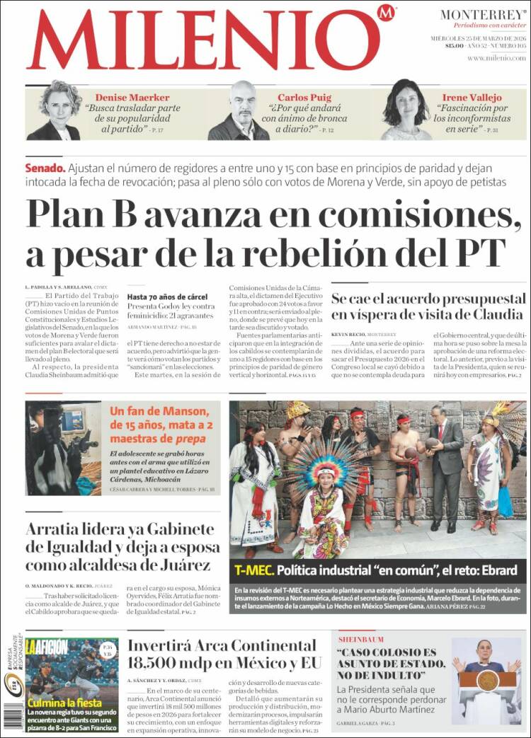 Portada de Milenio de Monterrey (M&eacute;xico)