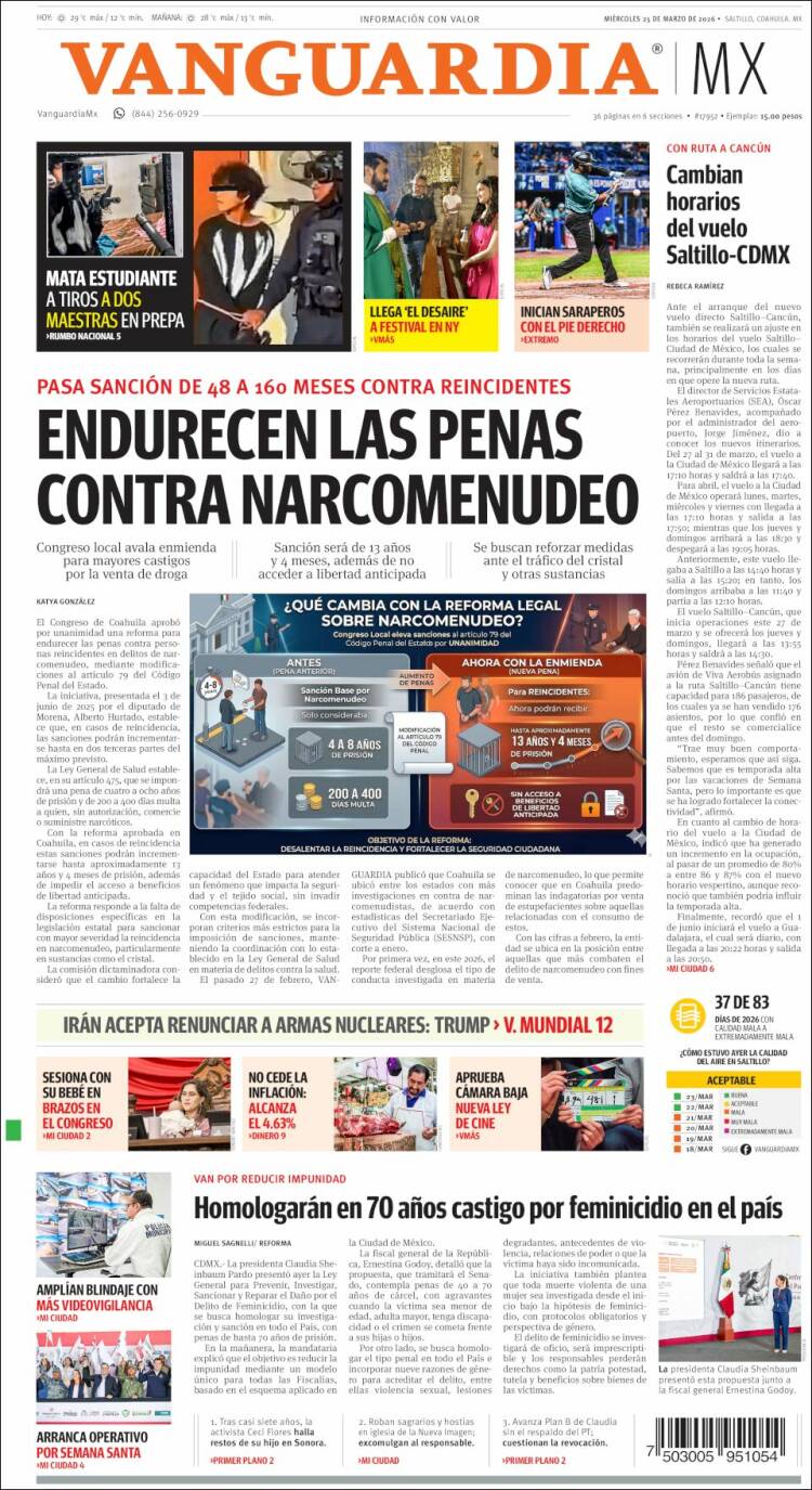 Portada de Vanguardia (M&eacute;xico)