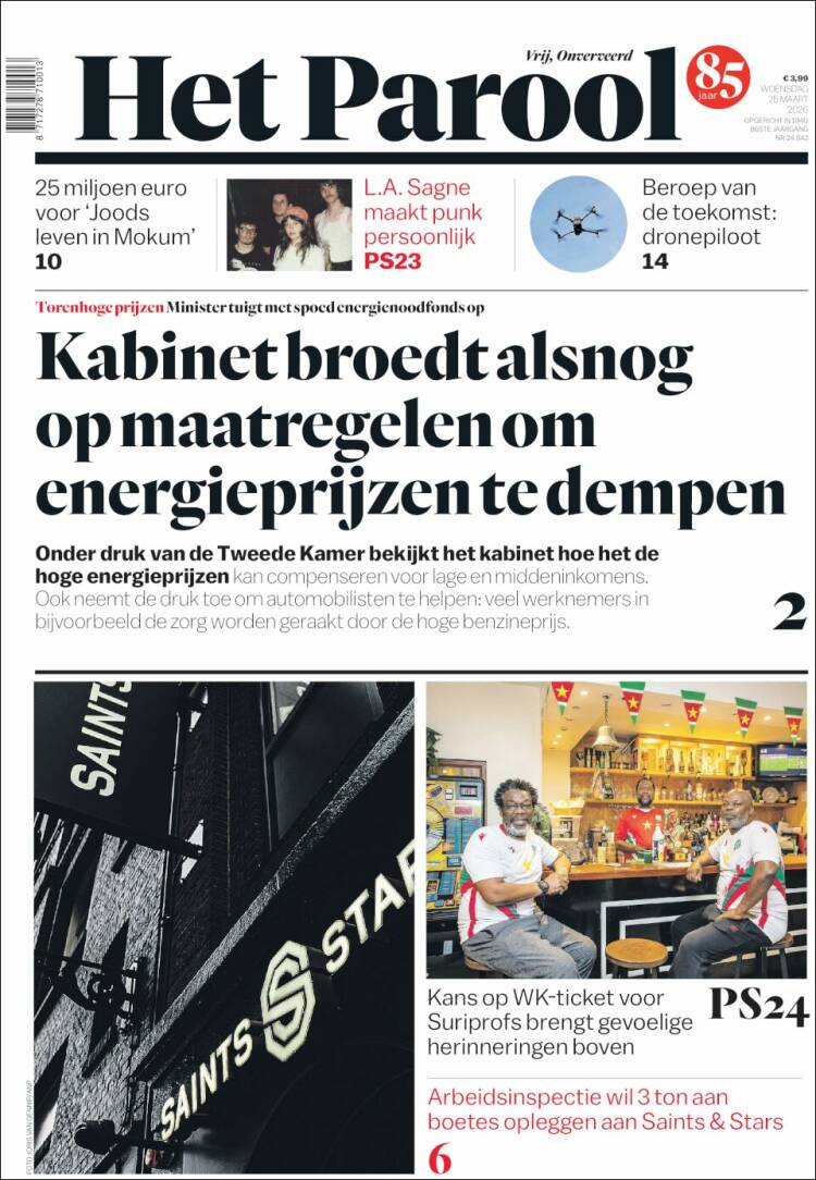 Portada de Het Parool (Pa&iacute;ses Bajos)