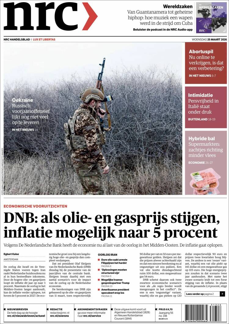 Portada de NRC Handelsblad (Pa&iacute;ses Bajos)