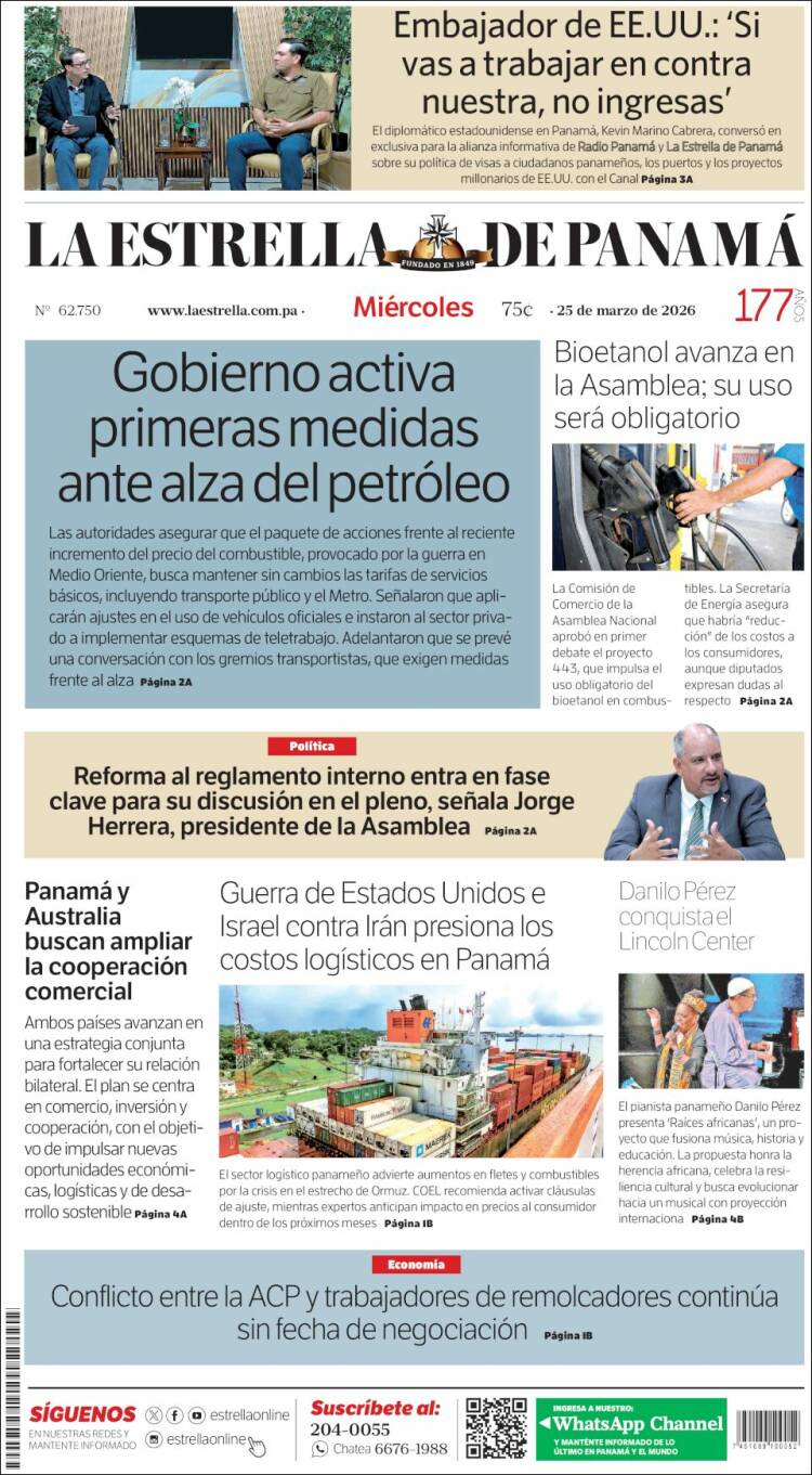 Portada de La Estrella de Panamá (Panam&aacute;)