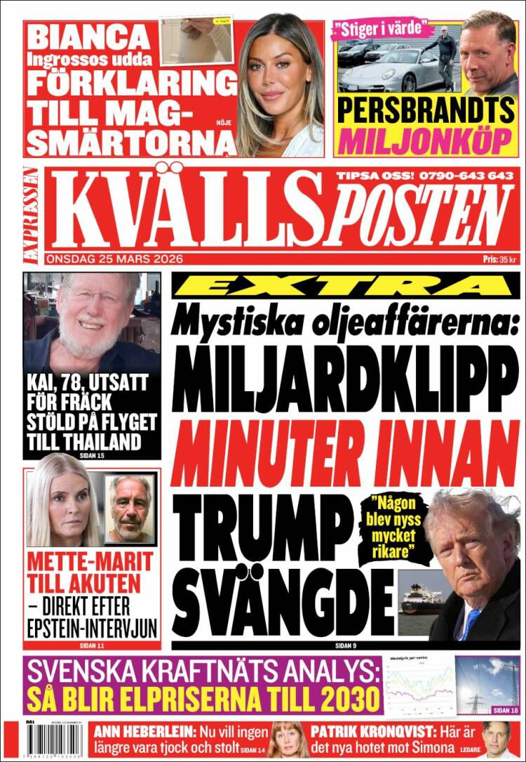 Portada de Kvällsposten (Suecia)