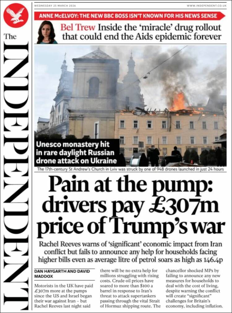 Portada de The Independent (Reino Unido)
