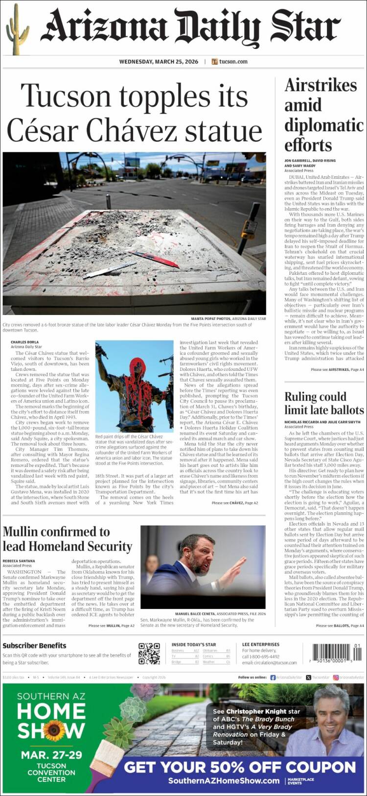 Portada de Arizona Daily Star (USA)