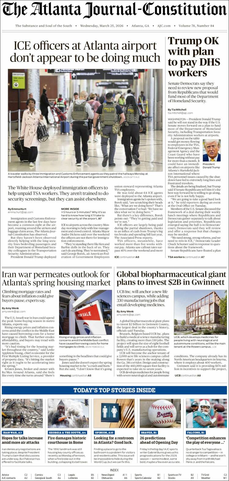 Portada de The Atlanta Journal-Constitution (USA)