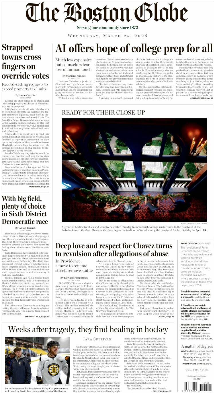 Portada de Boston Globe (USA)
