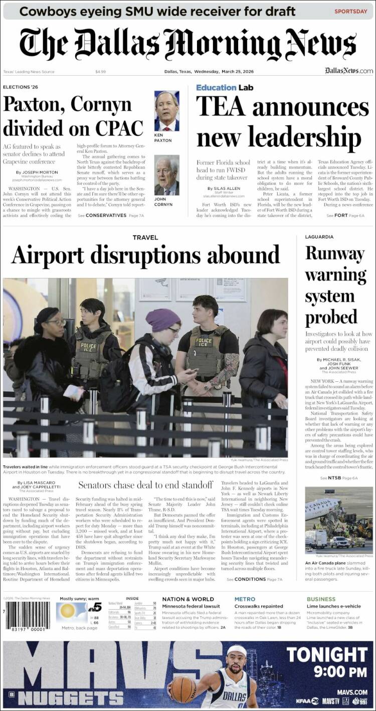 Portada de Dallas Morning News (USA)