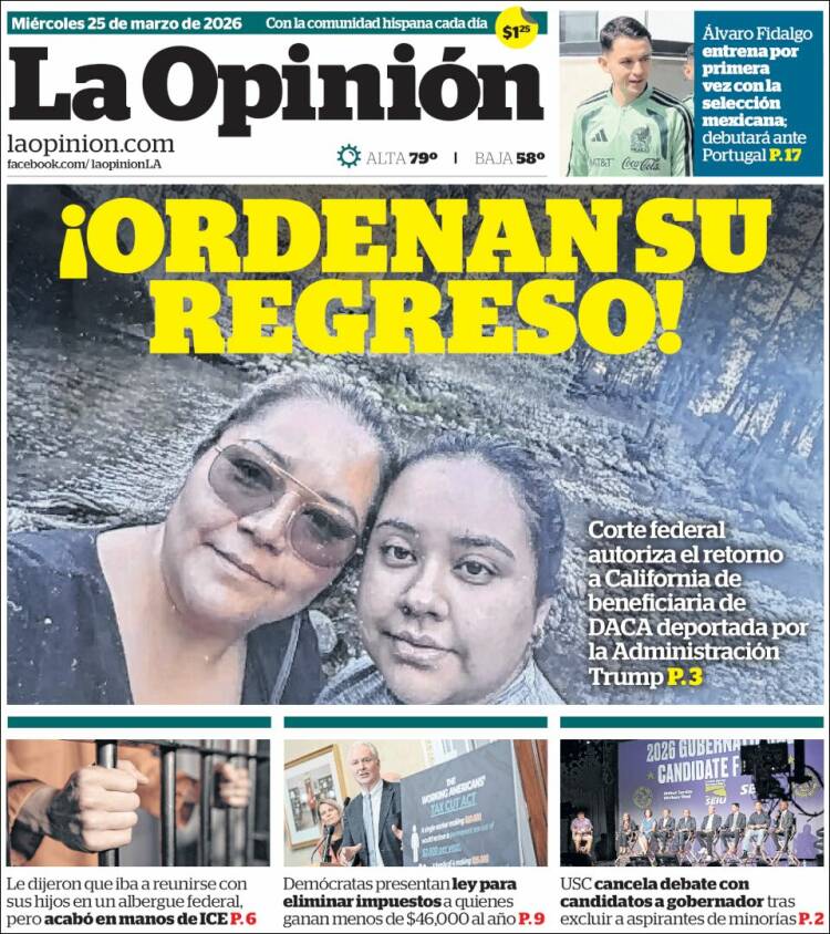 Portada de La Opinión (USA)