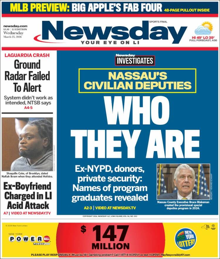 Portada de Newsday (USA)