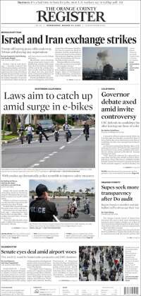 Portada de The Orange County Register (USA)