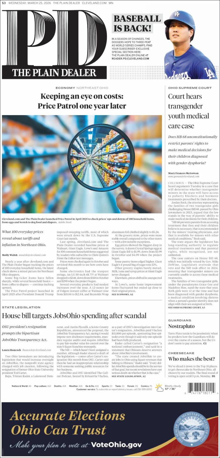 Portada de The Plain Dealer (USA)