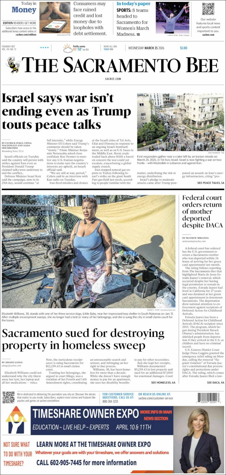 Portada de The Sacramento Bee (USA)