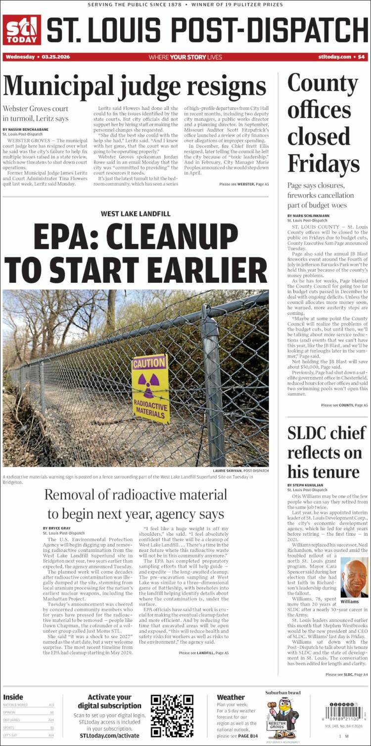Portada de St. Louis Post-Dispatch (USA)