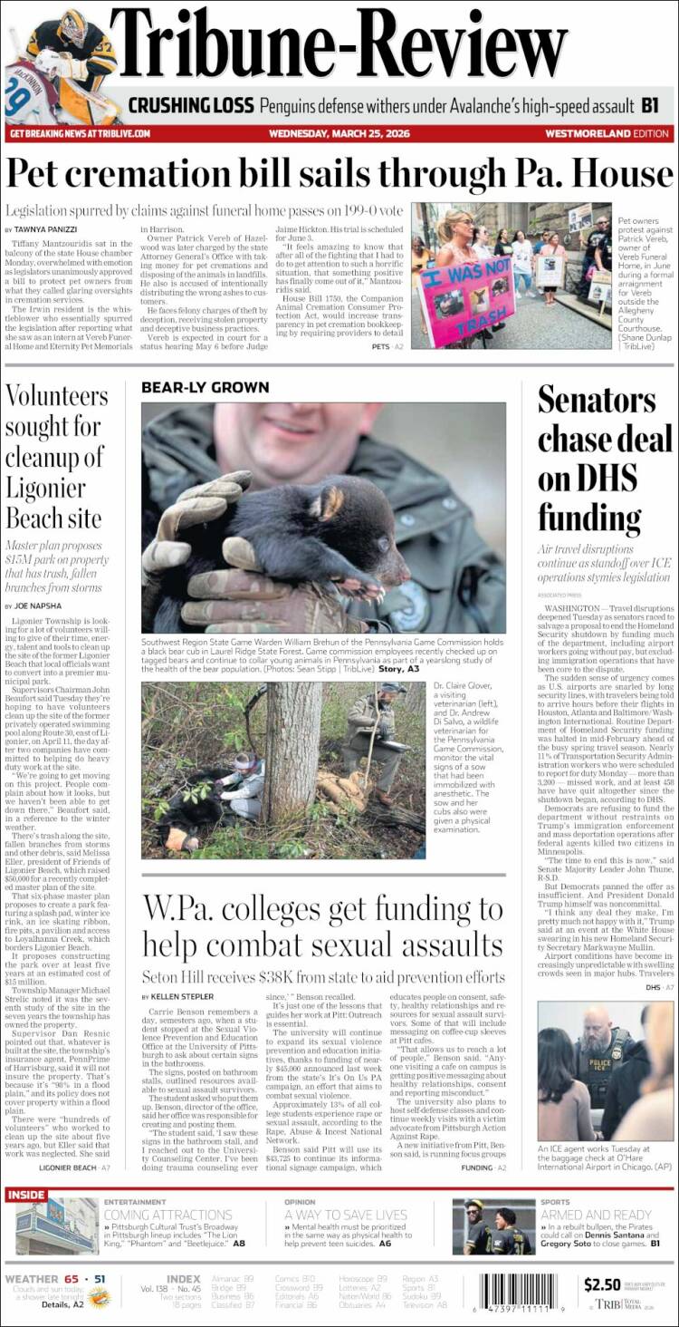 Portada de Tribune-Review (USA)