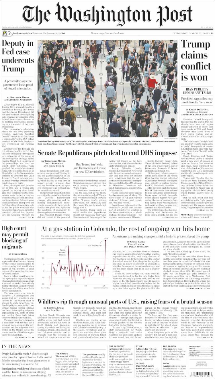 Portada de The Washington Post (USA)
