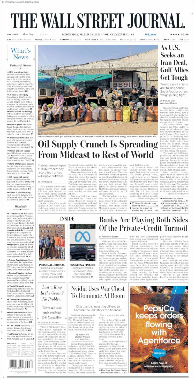 Portada de Wall Street Journal (USA)