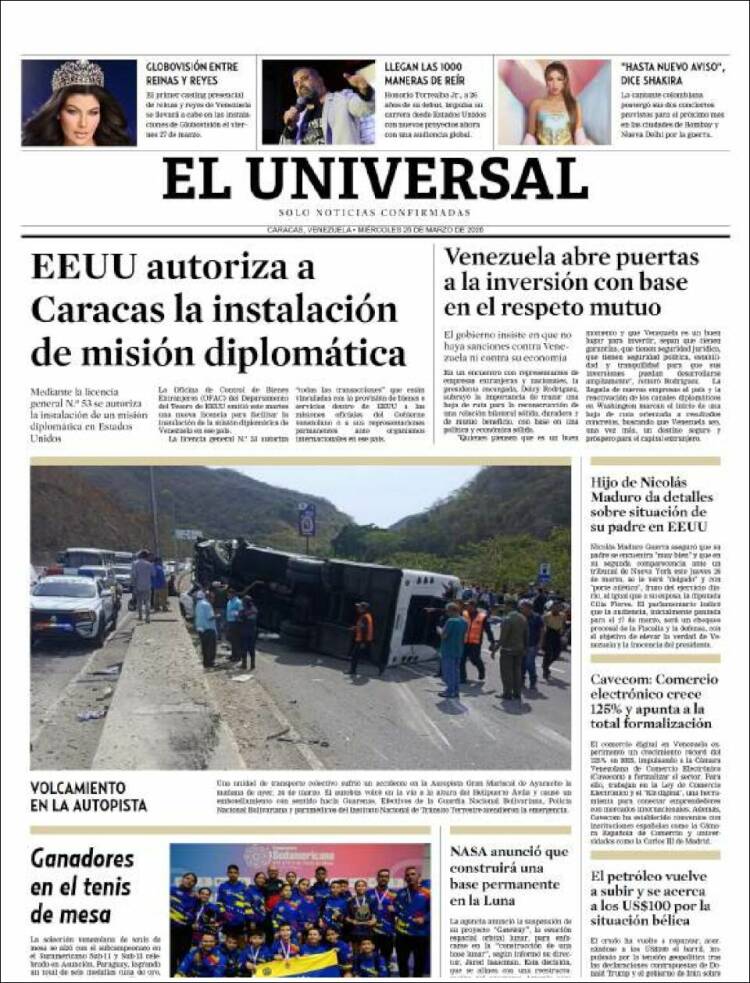 Portada de Universal (Venezuela)