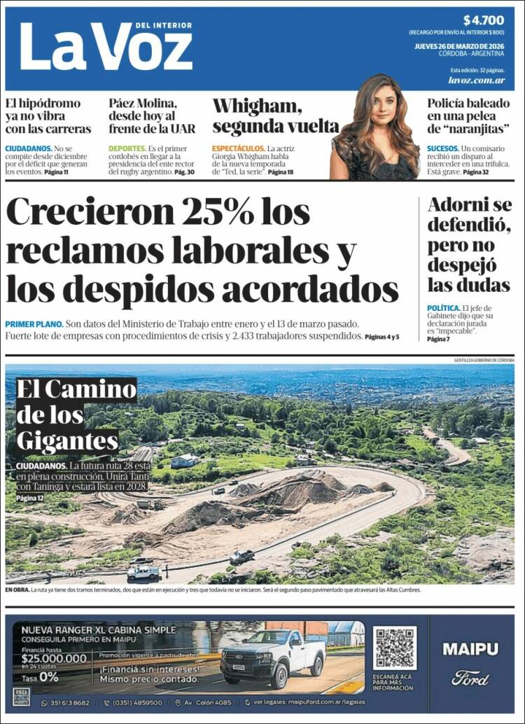 Portada de La Voz del Interior (Argentina)