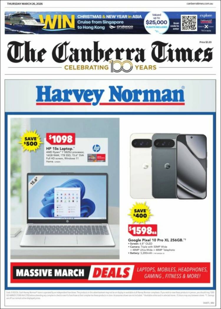 Portada de The Canberra Times (Australia)