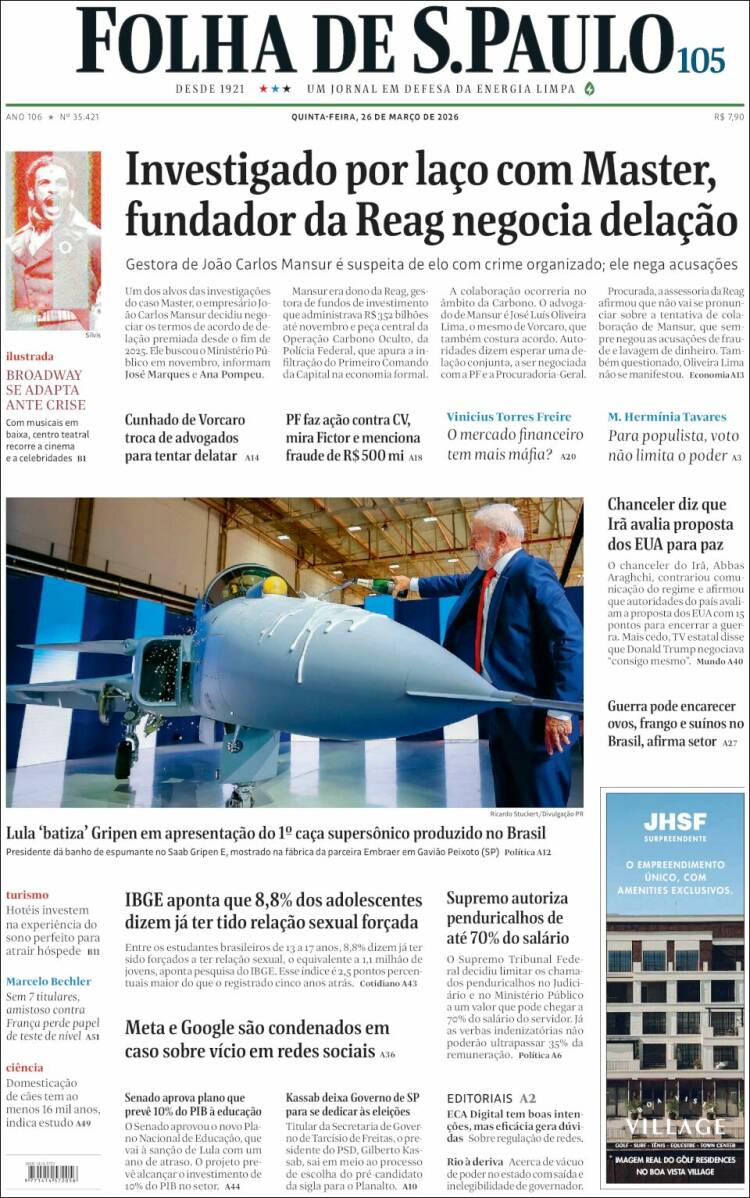Portada de Folha de São Paulo (Brasil)