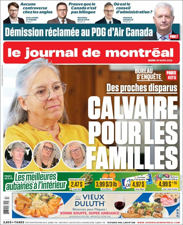 Portada de Le Journal de Montréal (Canad&aacute;)