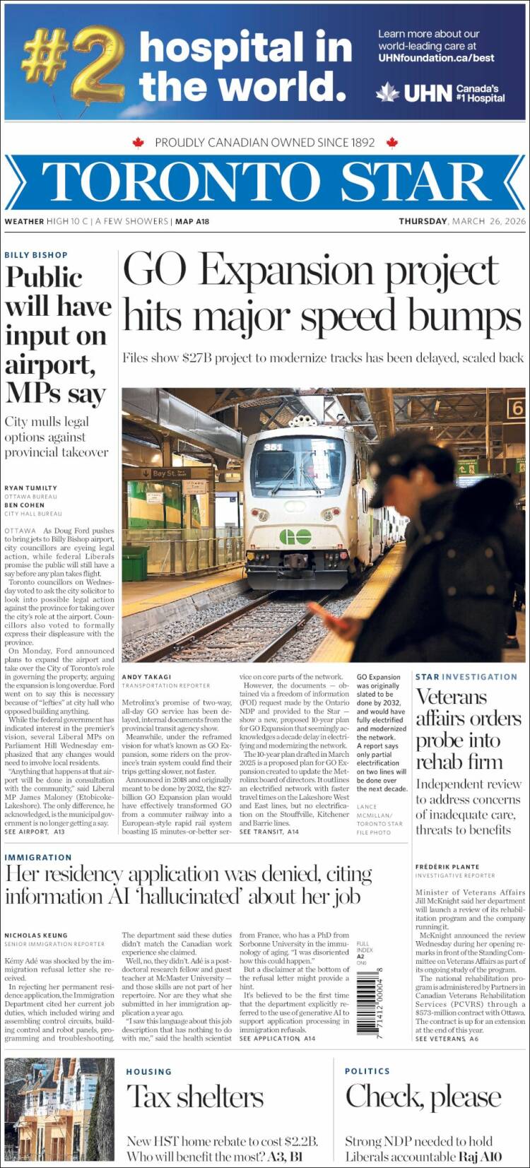 Portada de The Toronto Star (Canad&aacute;)