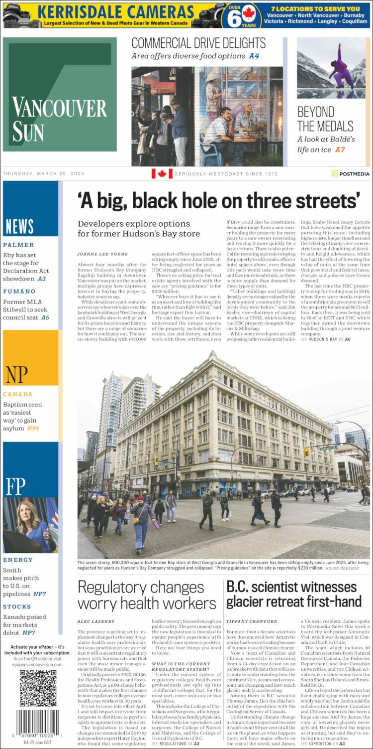 Portada de The Vancouver Sun (Canad&aacute;)