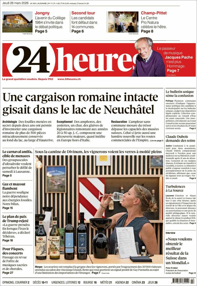 Portada de 24 Heures (Suiza)