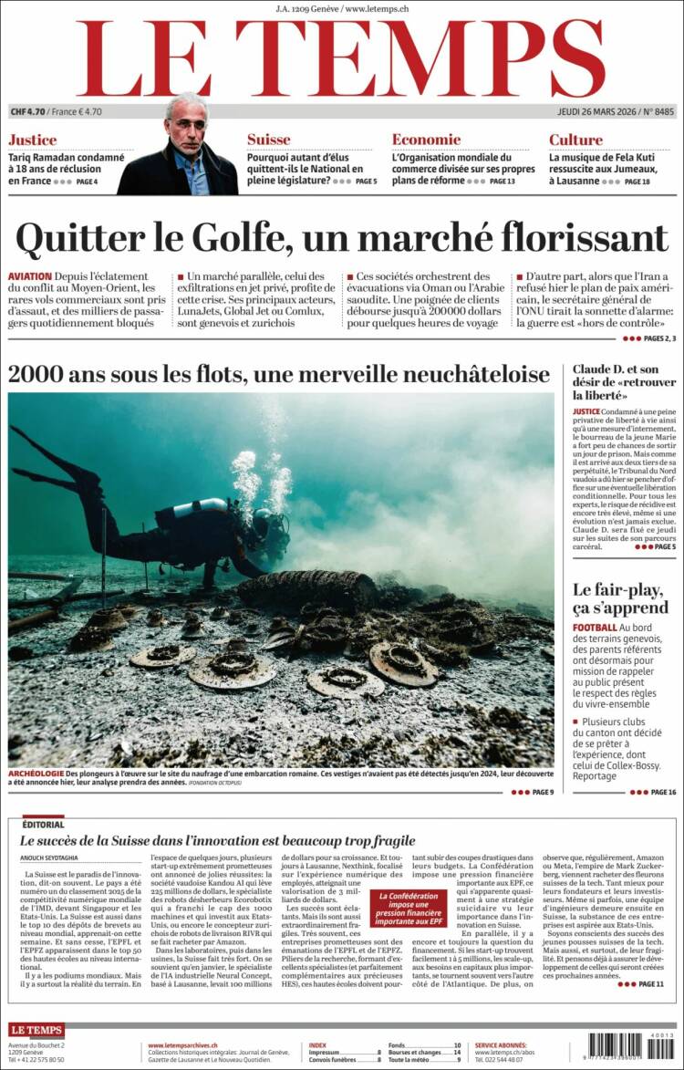 Portada de Le Matin (Suiza)