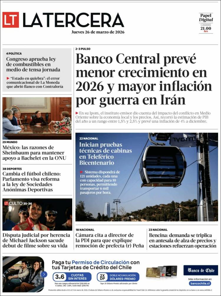 Portada de La Tercera (Chile)
