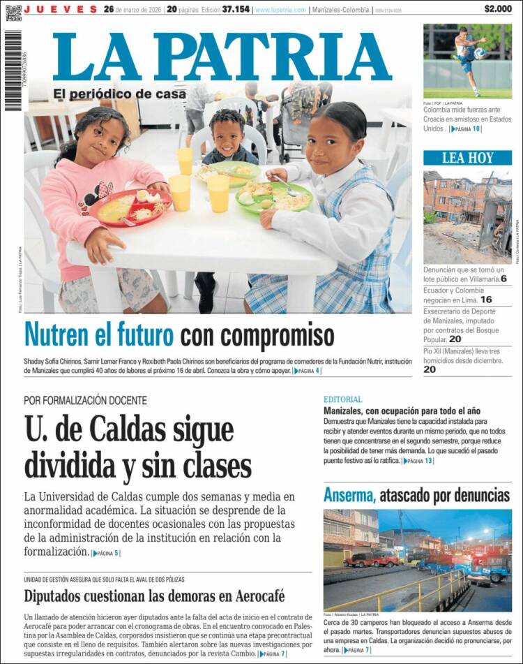 Portada de La Patria (Colombia)