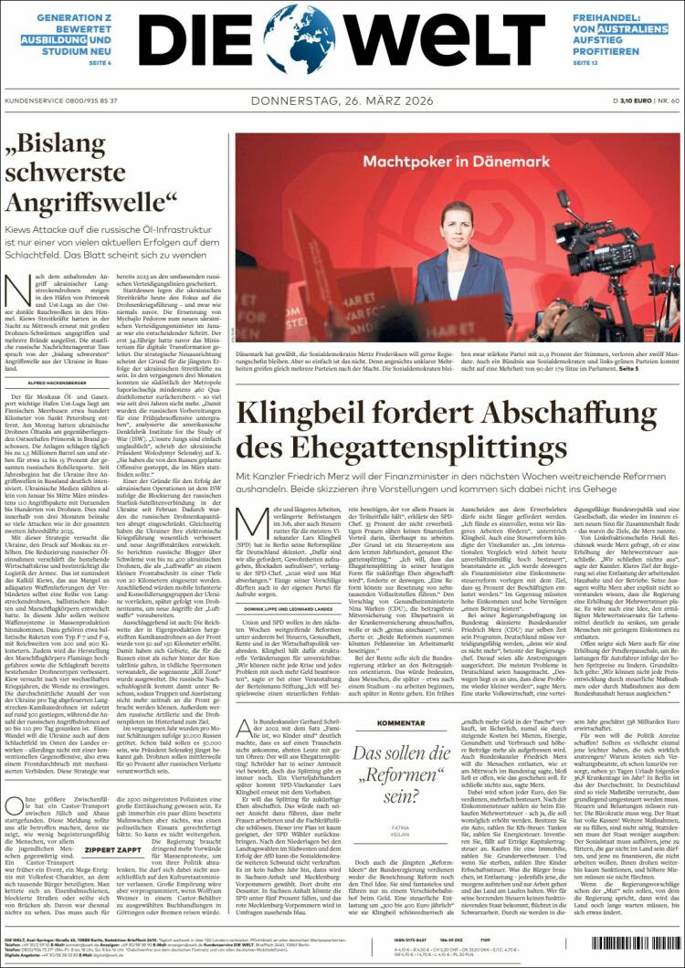 Portada de Die Welt (Alemania)