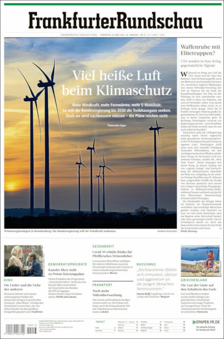 Portada de Frankfurter Rundschau (Alemania)