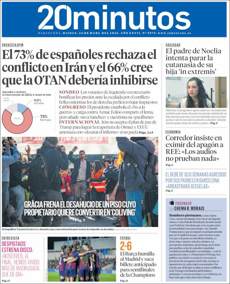 Portada de 20 Minutos - Barcelona (Espa&ntilde;a)