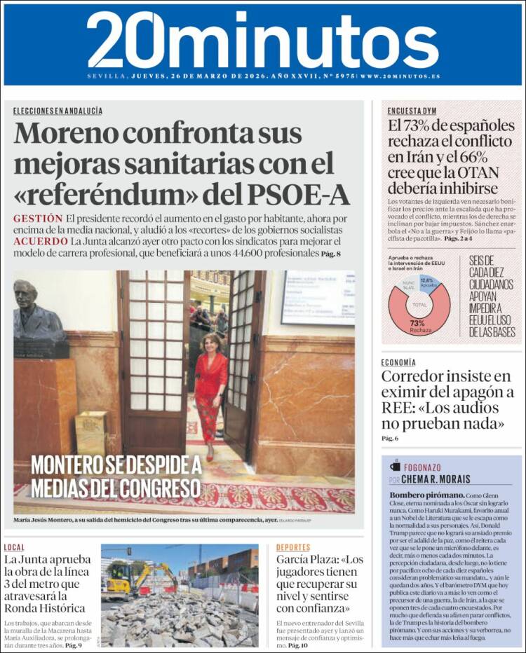 Portada de 20 Minutos - Sevilla (Espa&ntilde;a)