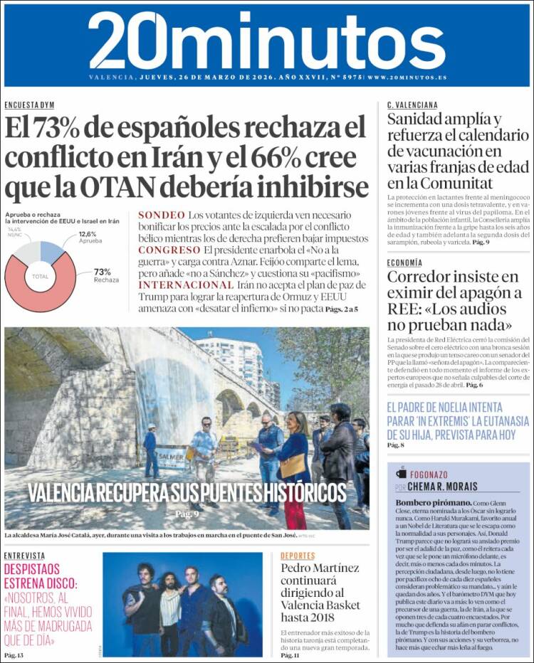 Portada de 20 Minutos - Valencia (Espa&ntilde;a)