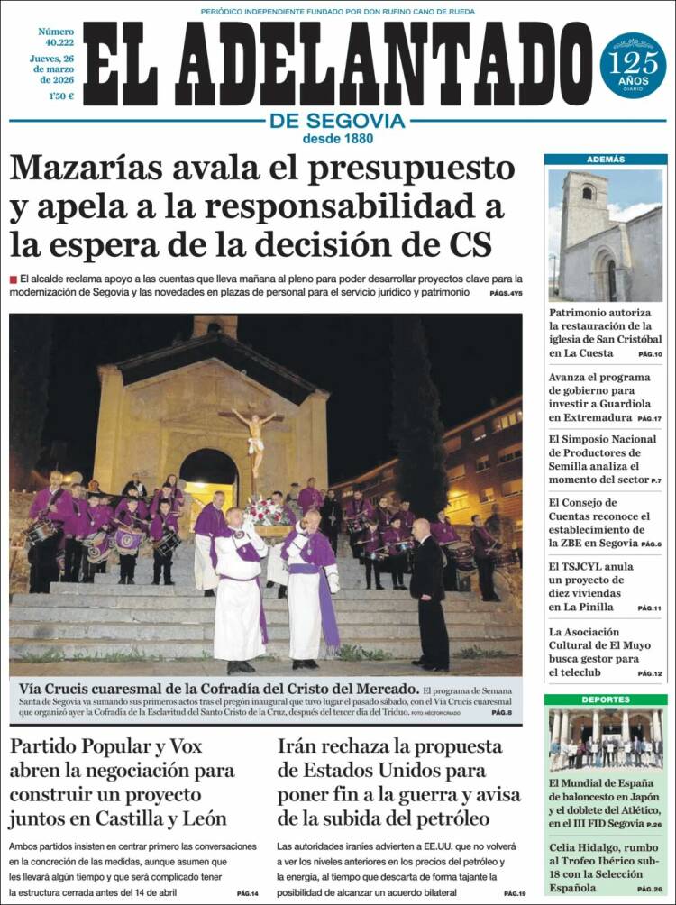 Portada de El Adelantado de Segovia (Espa&ntilde;a)