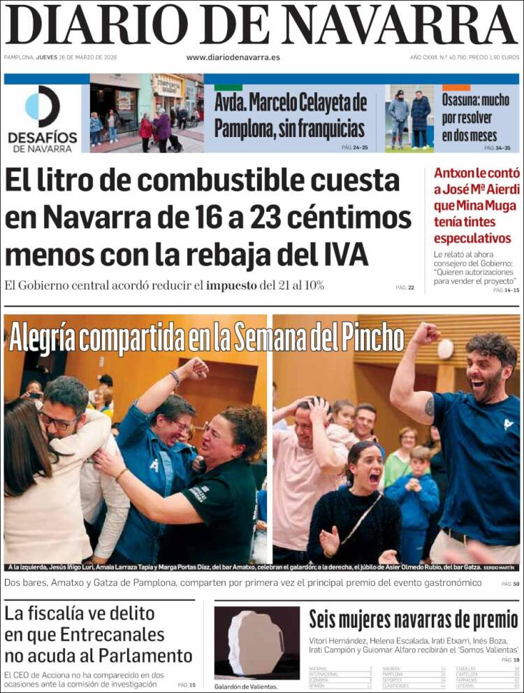 Portada de Diario de Navarra (Espa&ntilde;a)